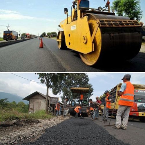 Pengaspalan hotmix area parkir dan jalan komplek CV Mandiri Jaya Beton